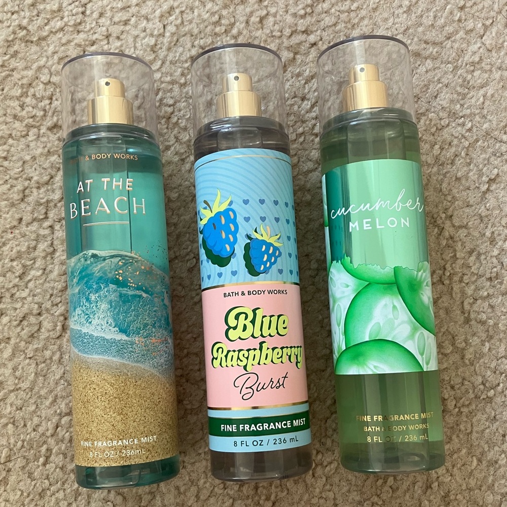 Bath & Body works At the beach Blue raspberry burst Cucumber melon mists
